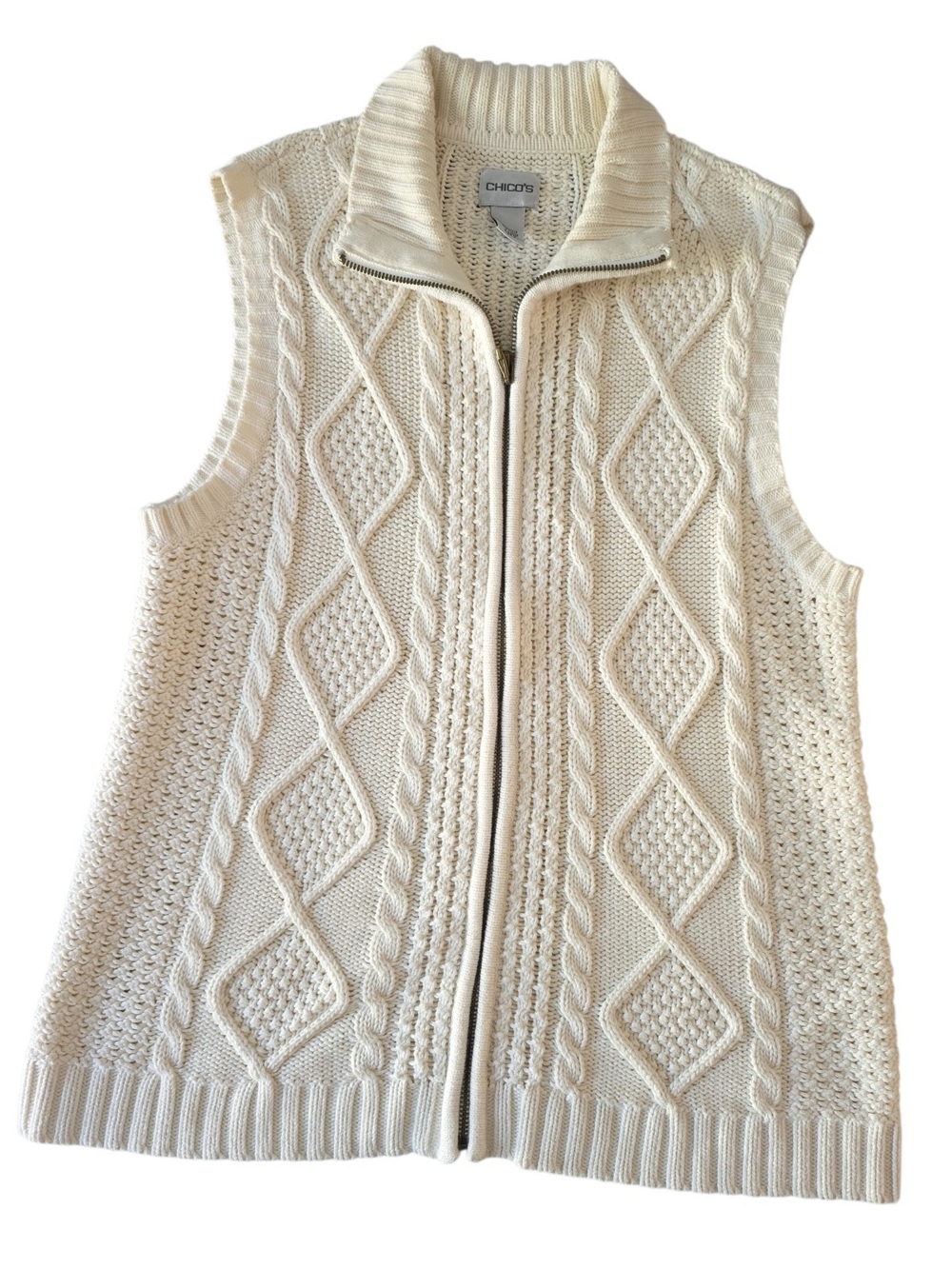 Chico's Cream Cable Knit Full Zip Vest Size 0 S
